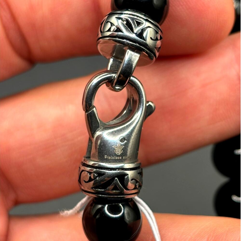 Blackjack BJS244BSO Men's Black Onyx Beaded Bracelet Stainless Steel NIBWT - Picture 11 of 15
